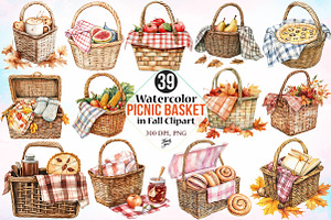 Watercolor Picnic Basket in Fall PNG, an Illustration by Canvas Craft