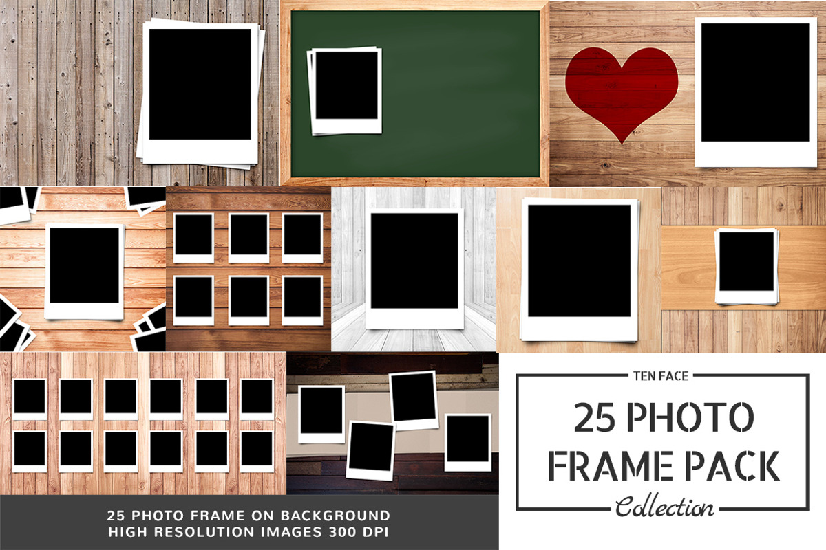25 Photo Frame Mockups on wood, a Product Mockup by 10 Face (Photo 3 of 3)