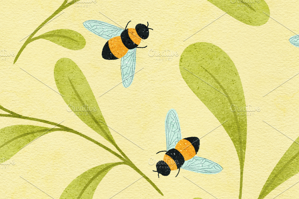 Honeybee Meadow Seamless Pattern, a Pattern Graphic by Rebecca Flaherty (Photo 3 of 3)