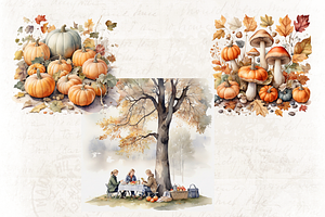 Scandinavian Country Fall Watercolor