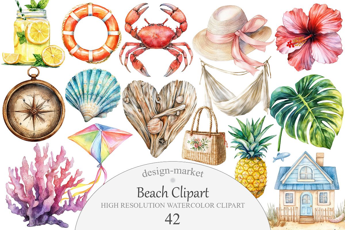 Watercolor Beach Clipart, an Illustration by Design Market (Photo 1 of 5)
