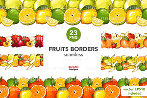 Fruits Borders Seamless, a Food Illustration by Serghei Caraulan