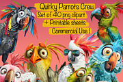 Quirky Funny Parrots Clipart, an Animal Illustration by Fusion Dream (Thumbnail 1 of 7)