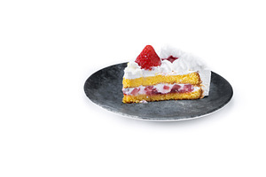 Slice of strawberry cake with fresh strawberries, a Food & Drink Photo by etorres69