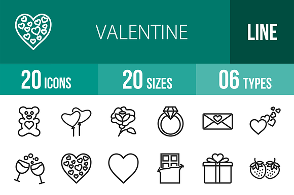 20 Valentine Line Icons
