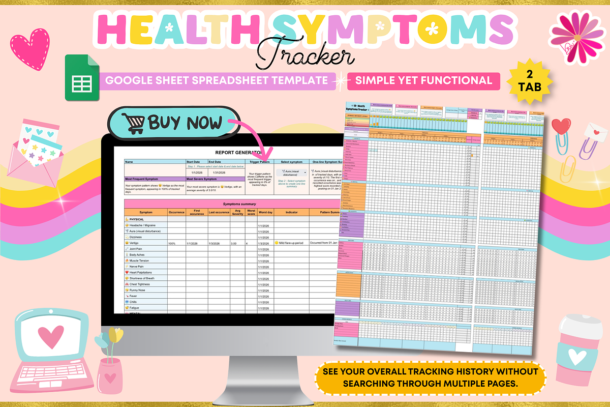 Health Symptoms Tracker Google Sheet, a Stationery Template by bellaROSEworkshop (Photo 5 of 5)