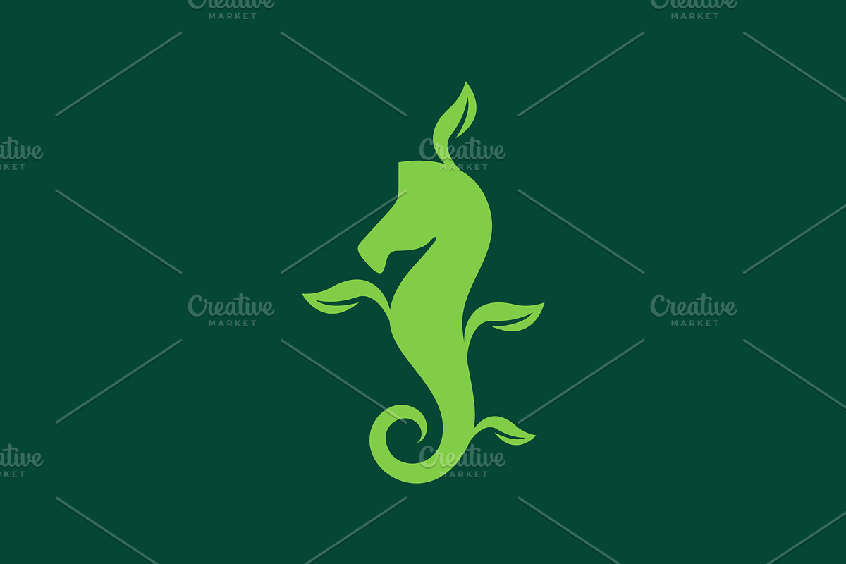 seahorse with leaves plant flat logo, a Branding & Logo Template by devastd