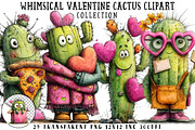 Whimsical Valentine Cactus Clipart, an Illustration by OK Design (Thumbnail 1 of 6)