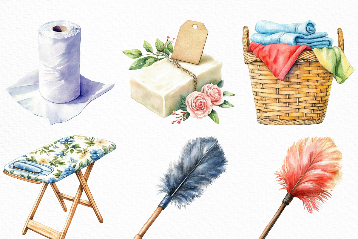 Watercolor Housekeeping Clipart, an Illustration by Craft Nest (Photo 3 of 6)