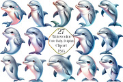 Watercolor Cute Baby Dolphin Clipart, an Illustration by CraftArtStudio (Thumbnail 1 of 5)