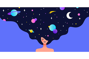 Dream universe flows through woman, a Person Illustration by Foxys Graphic