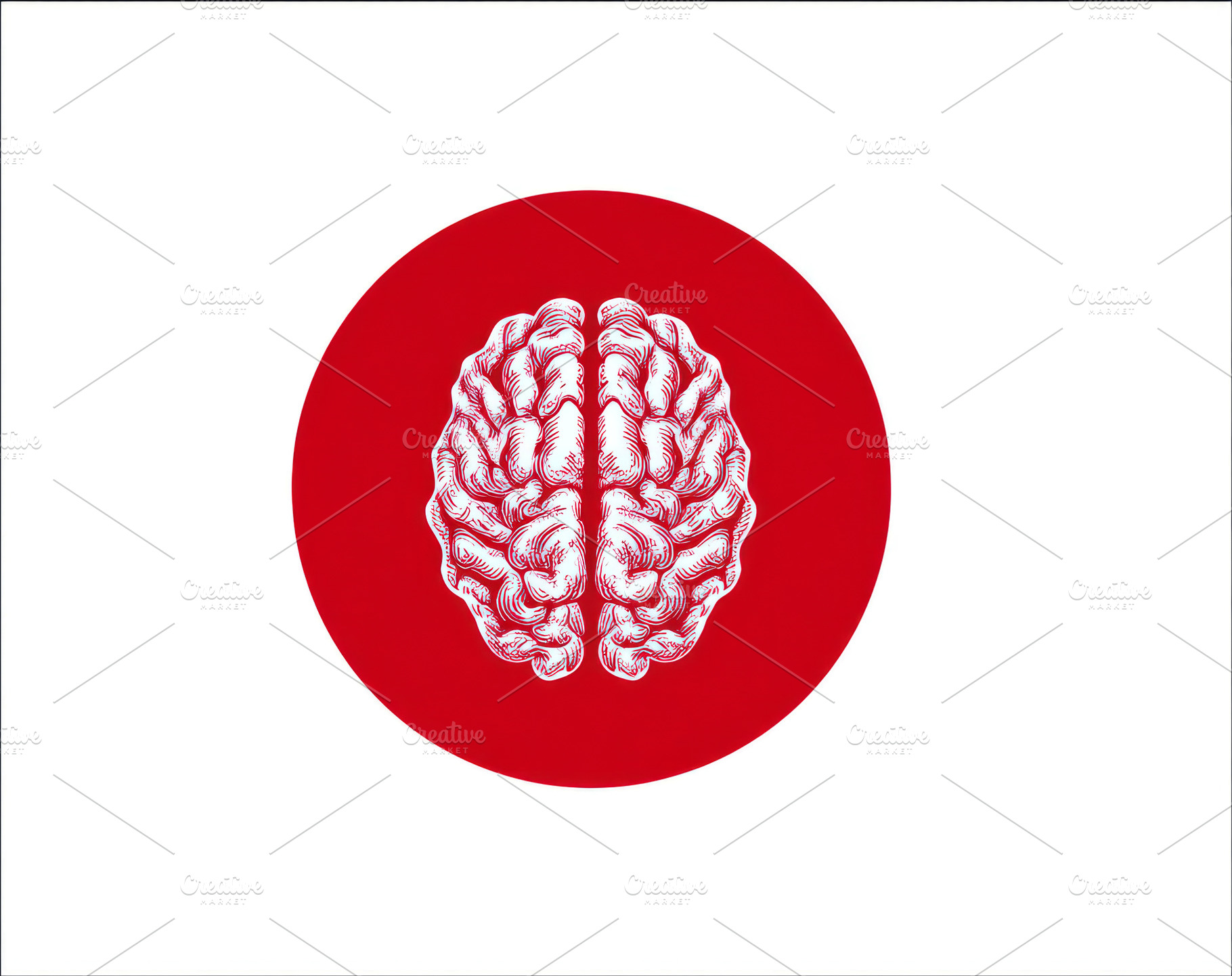 Vintage engraved illustration of human brain from top view cente, a Holiday Photo by José Manuel Gelpi