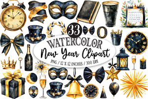 Golden and Black New Year Clipart, an Illustration by Designking
