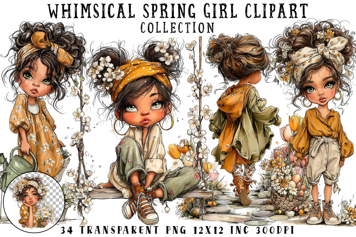 Whimsical Spring Girl Clipart, an Illustration by OK Design (Photo 1 of 6)