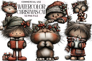 Watercolor Christmas Cat Clipart, an Illustration by Daily.Designs (Thumbnail 1 of 5)