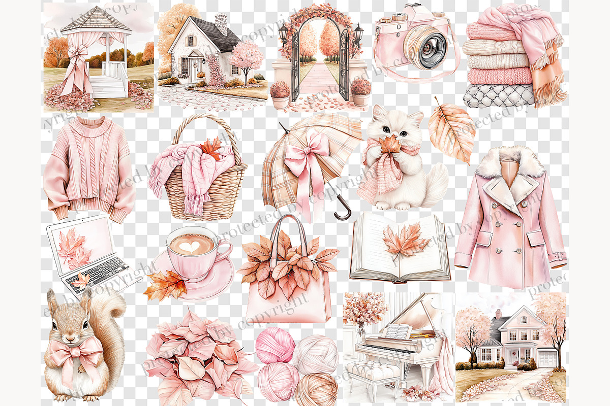 Pink Autumn Clipart, a Seasonal Illustration by GlamArtZhanna (Photo 7 of 8)