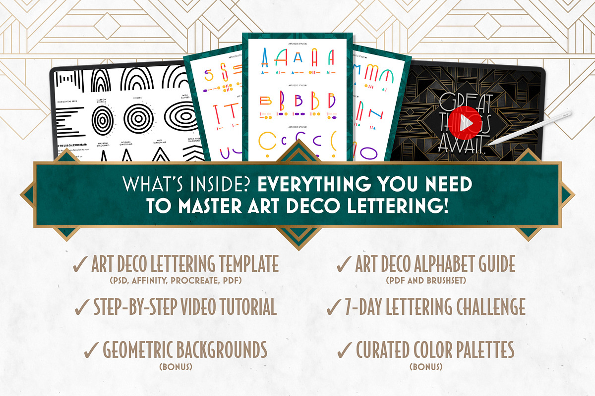 Modern Art Deco Lettering Toolkit, a Brush Add-On by Nico-Ng (Photo 2 of 11)