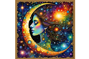Women in the Moon and Sky, a Person Illustration by Sharon Schwalbe