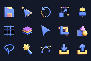 3D Creative Design Tools Icon Set