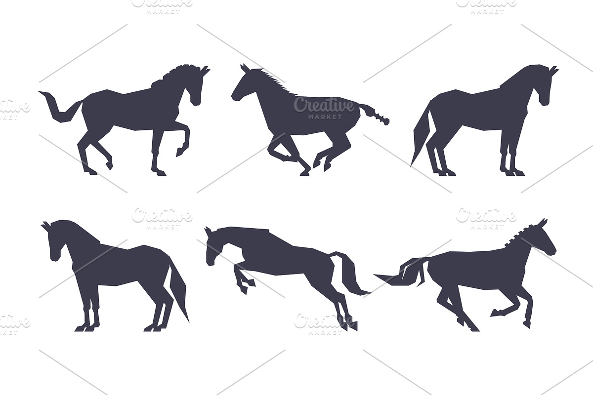 Black Silhouettes of Running Horses, an Animal Illustration by TopVectors