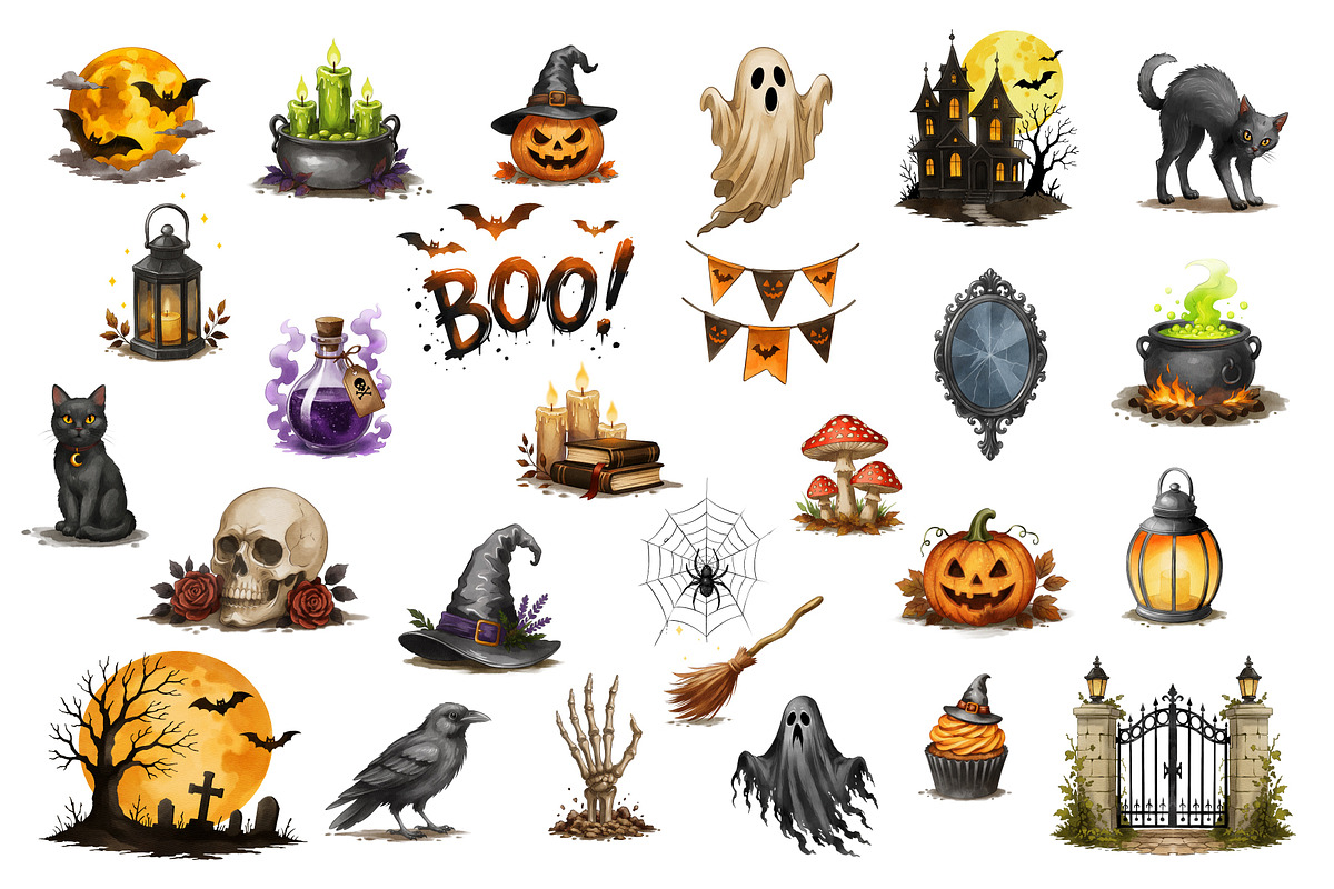 Halloween Watercolor Collection, a Seasonal Illustration by IrynaPanashii (Photo 2 of 19)