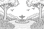 Fountain Garden Park Coloring Pages, an Illustration by Creativeshirt (Thumbnail 4 of 7)