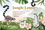 Lemurs in tropical jungle clipart, an Animal Illustration by Elena Malgina Clipart (Thumbnail 1 of 15)