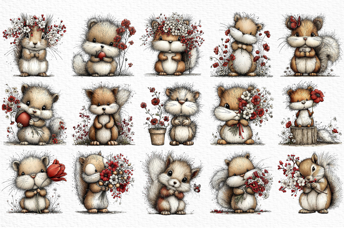 Whimsical Spring Squirrel Clipart, an Illustration by Craft Nest (Photo 6 of 11)