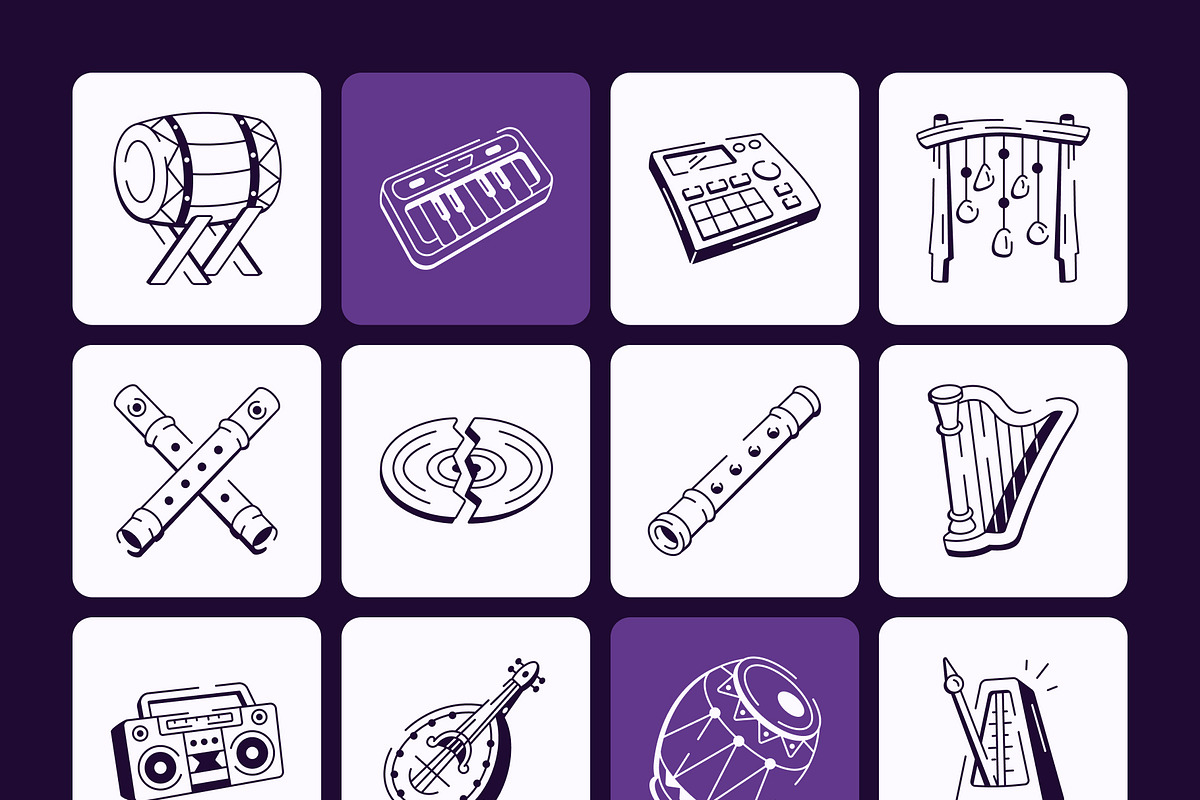 Music Doodle Icon Set, an Outline Icon by Vectors Market (Photo 8 of 8)