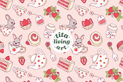 Strawberry Tea Time Seamless Pattern, a Food Illustration by TitaLivingArt (Thumbnail 1 of 10)