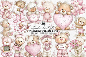 Watercolor Valentine's Teddy Bear, an Illustration by Canvas Craft