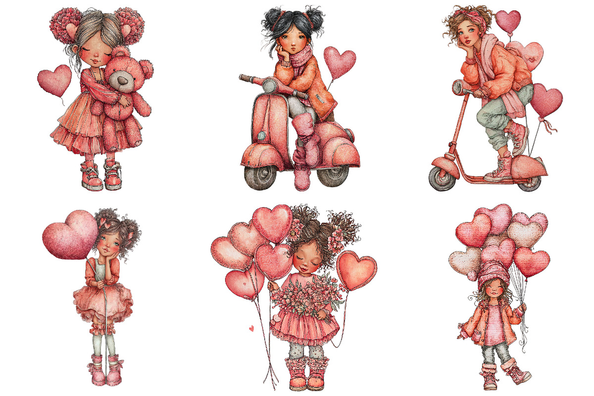 Quirky Valentine Girl Clipart Bundle, a Graphic by CitraGraphics (Photo 2 of 4)