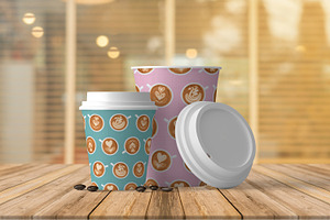 Coffee Art Cups Vector Patterns