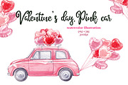 Valentine's Day. Watercolor car, an Illustration by Blowballmay (Thumbnail 1 of 2)