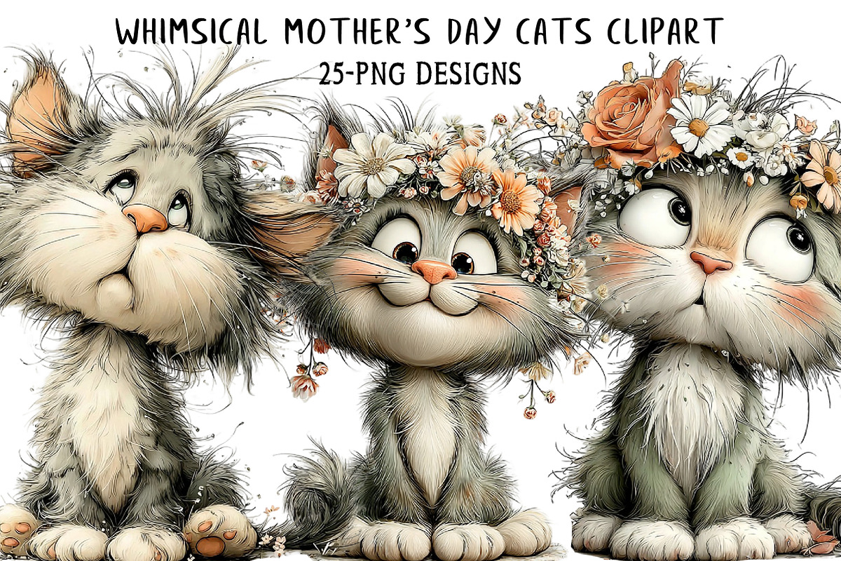 Whimsical Mother's Day Cats Clipart, an Illustration by Daily.Designs (Photo 1 of 6)