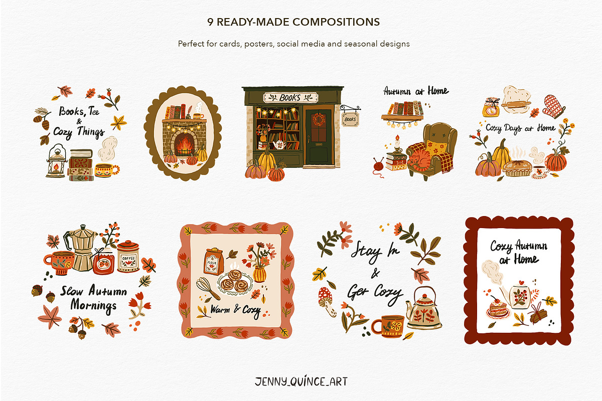 Cozy Autumn at Home - Vector Clipart, a Decorative Illustration by Jenny Quince (Photo 11 of 14)
