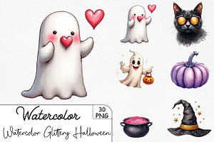 Watercolor Glittery Halloween Clipar, an Illustration by CrexoraLab