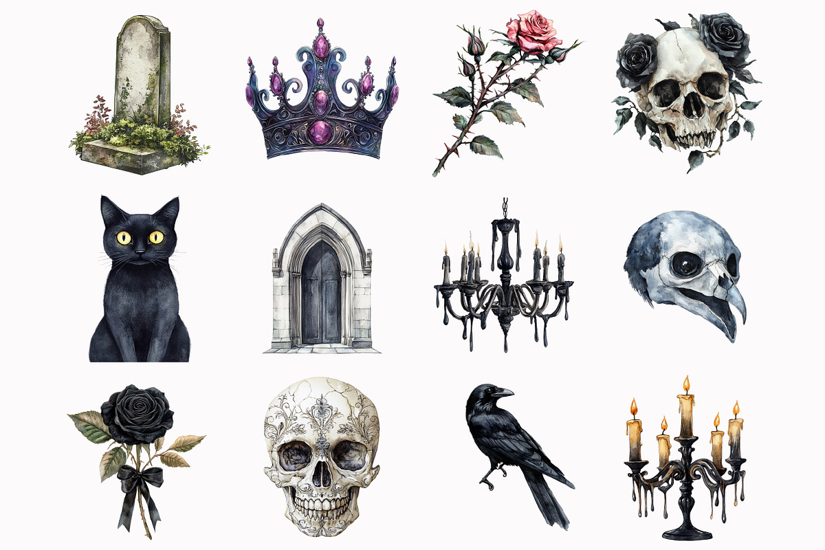 Watercolor Gothic Clipart, an Illustration by Design Market (Photo 2 of 4)