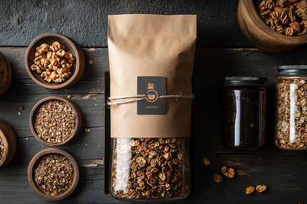 Artisanal granola and nuts displayed, a Background Photo by Pixeness