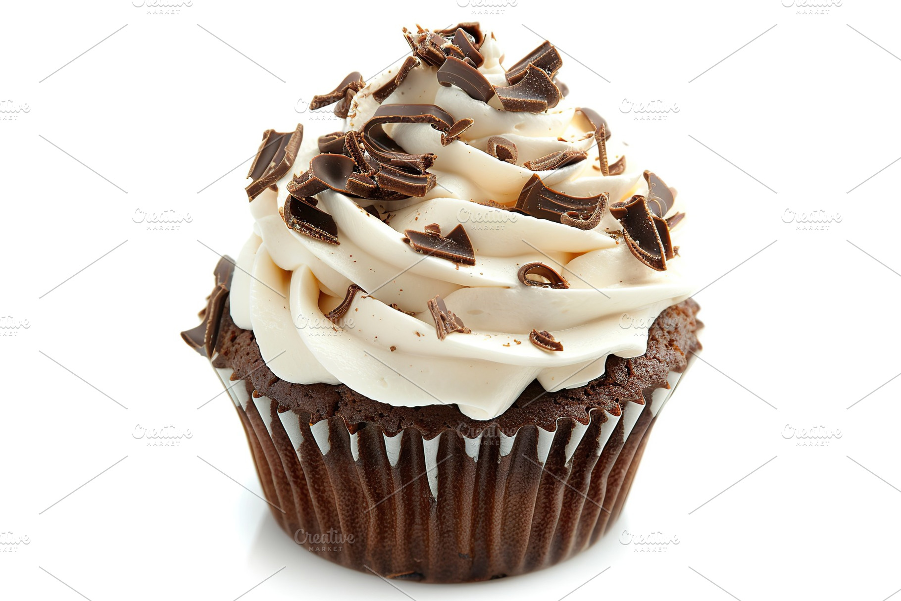 Chocolate cupcakes with white whipped cream on white background, a Food & Drink Photo by AlyaAnd