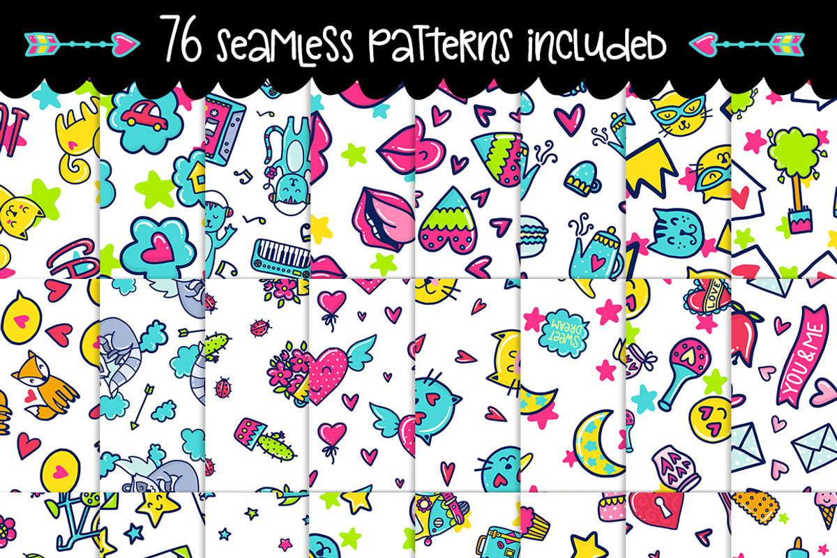 700 Doodles & Patterns - Clipart Set, an Object Graphic by Velliniki (Photo 4 of 5)