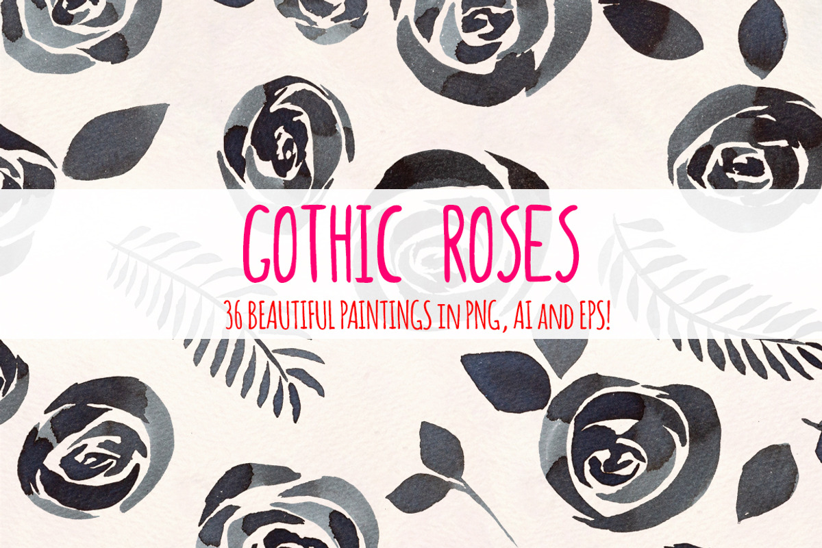 Gothic Roses - 36 Watercolor Clipart, a Seasonal Illustration by Violet LeBeaux (Photo 1 of 3)
