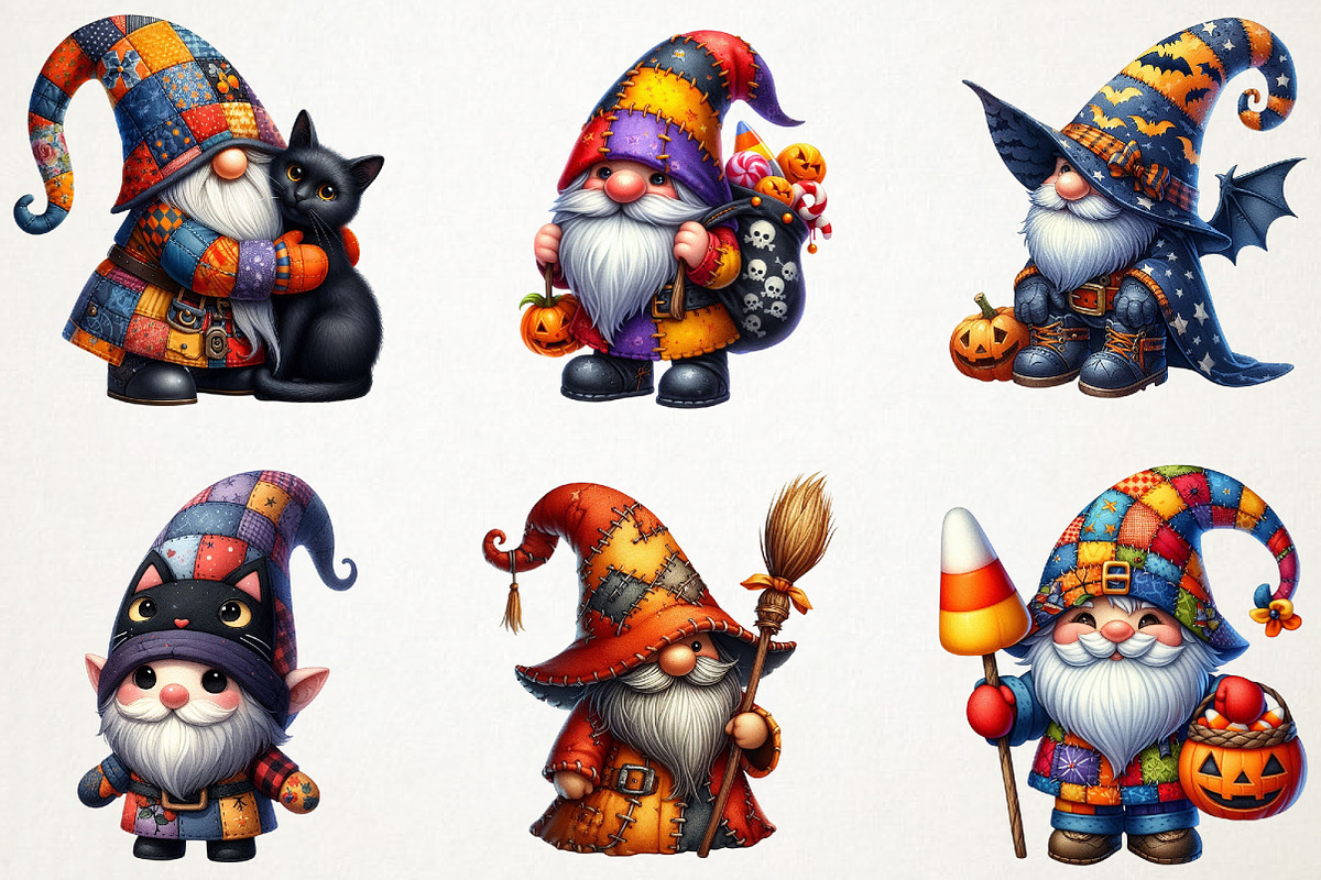 Patchwork Halloween Gnome Clipart, an Illustration by RobertsArt (Photo 2 of 7)