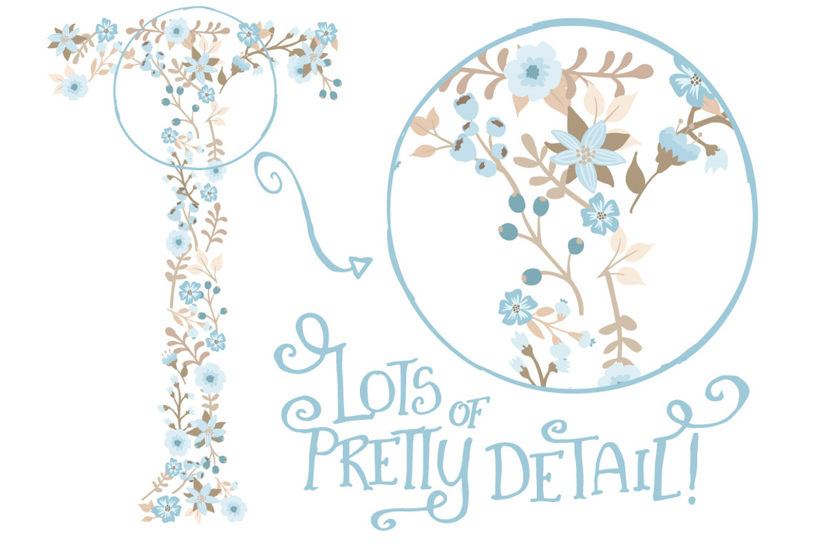 Soft Blue Floral Alphabet Clipart, an Illustration by Amanda Ilkov (Photo 4 of 5)
