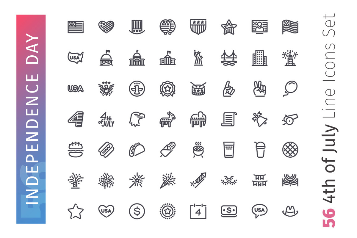 USA Independence Day Line Icons Set, an Outline Icon by Voysla's Shop (Photo 2 of 4)