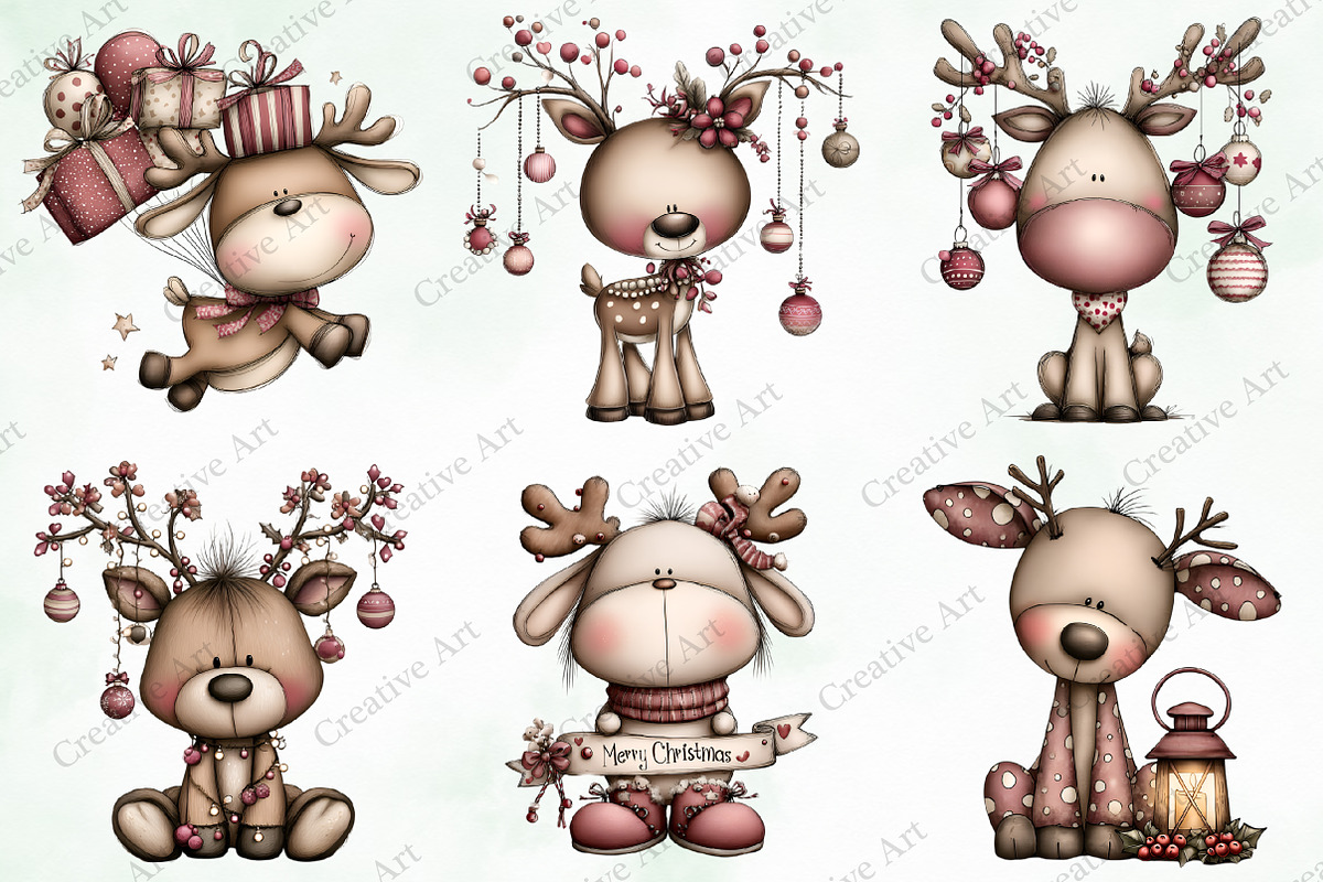 Watercolor Christmas Reindeer Bundle, an Illustration by Creative Art (Photo 2 of 9)