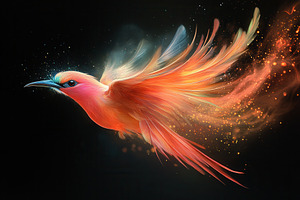 Vibrant bird takes flight amidst a s, a Photo by Tanuart