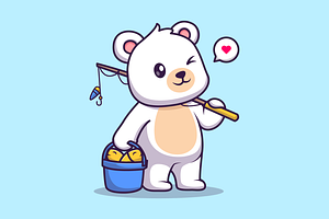 Cute Polar Bear Fishing Fish Cartoon, an Animal Illustration by Catalyst Labs