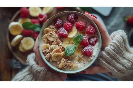 An image of a woman eating breakfast, a Technology Photo by ZinetroN