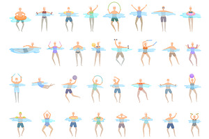 Elderly people swimming icons set, a Sport Illustration by Ylivdesign